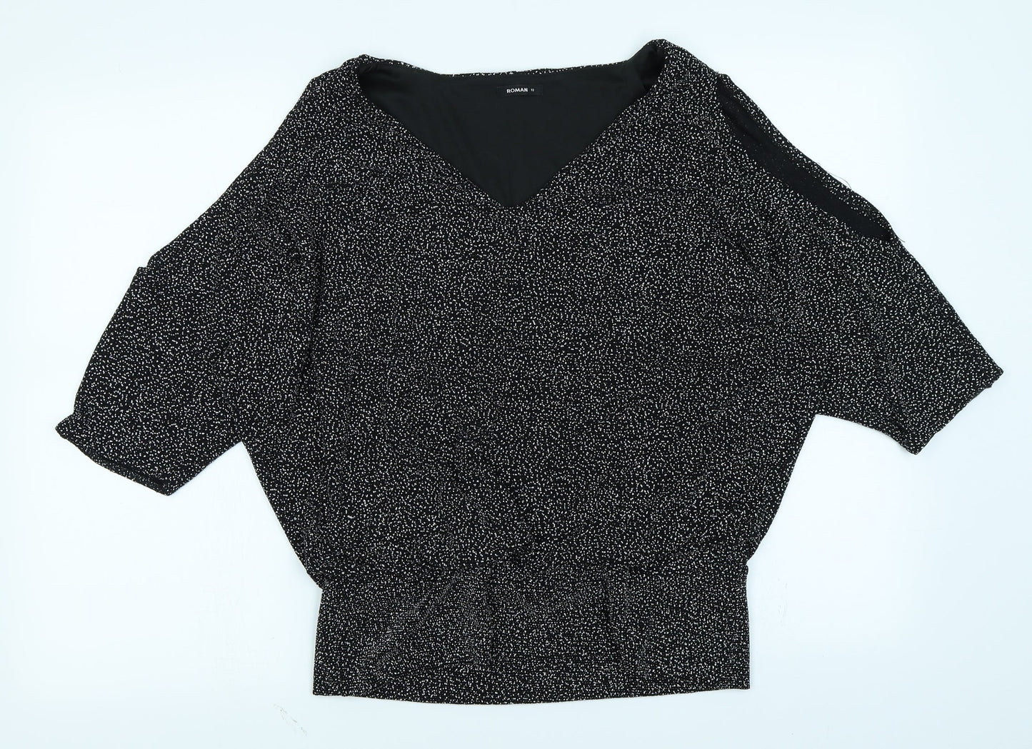 Womens UK Size 12 Roman Black Basic T-Shirt