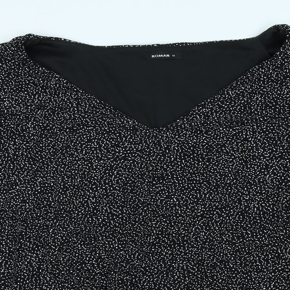 Womens UK Size 12 Roman Black Basic T-Shirt