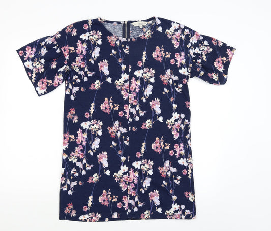 F&F Womens Blue Floral  Tunic T-Shirt Size 8