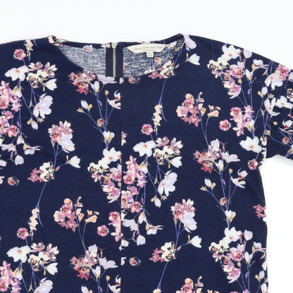 F&F Womens Blue Floral  Tunic T-Shirt Size 8