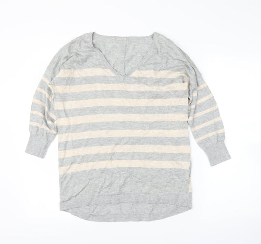 Oasis Womens Grey Striped  Pullover Jumper Size M
