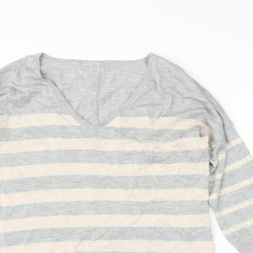 Oasis Womens Grey Striped  Pullover Jumper Size M