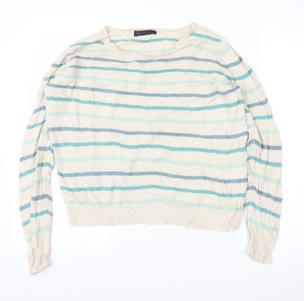 Marks & Spencer Womens Beige Striped  Pullover Jumper Size 14