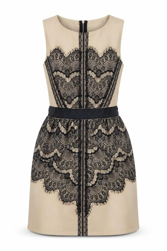 Front view of Be Beau women’s ivory floral a-line, size UK 6