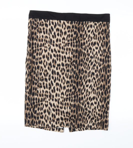Dorothy Perkins Womens Brown Animal Print  A-Line Skirt Size 14