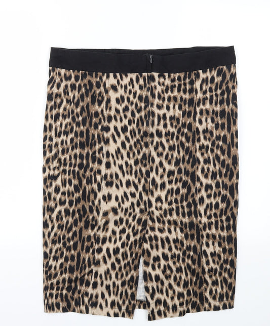 Dorothy Perkins Womens Brown Animal Print  A-Line Skirt Size 14