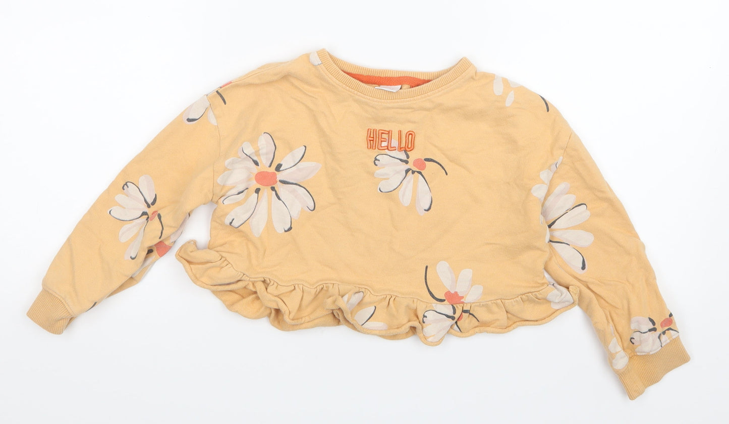 NEXT Girls Yellow Floral  Pullover Jumper Size 6 Years  - Cropped