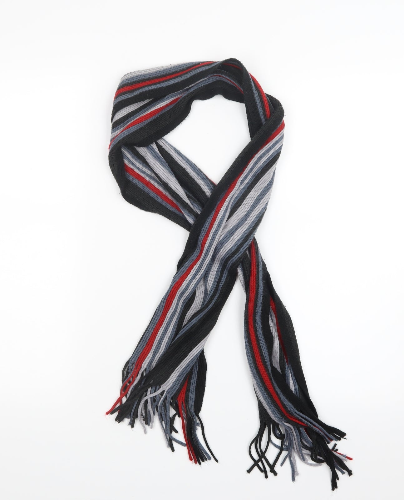 Preworn Mens Black Striped Knit Scarf  One Size
