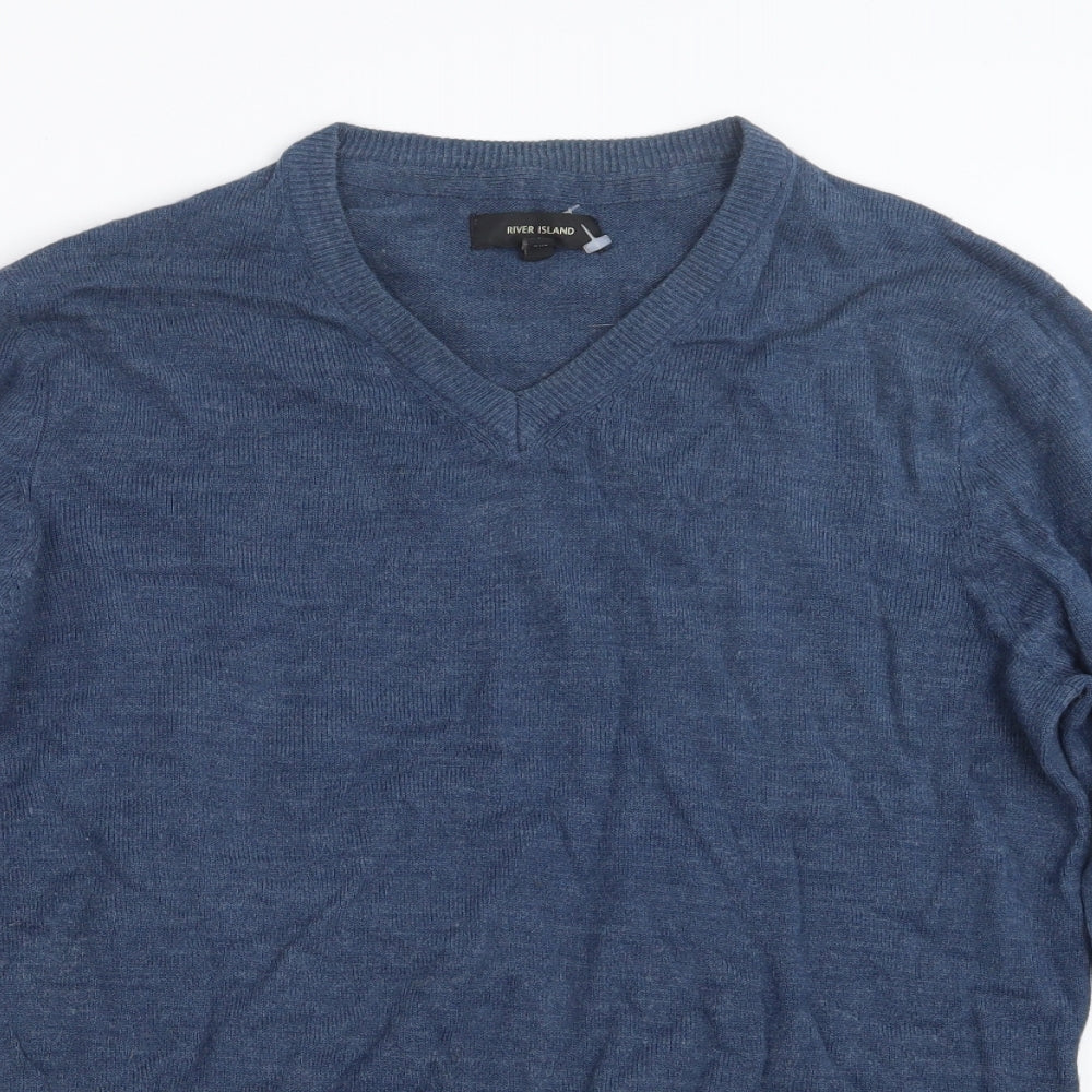River Island Mens Blue  Knit Pullover Jumper Size S