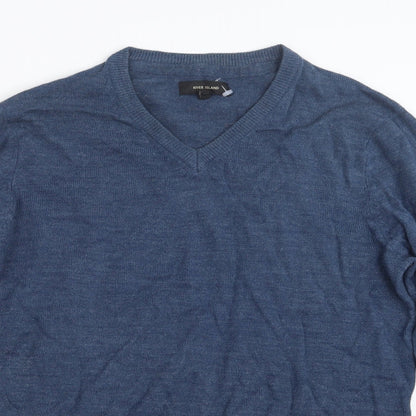 River Island Mens Blue  Knit Pullover Jumper Size S