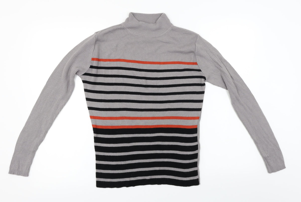 Afibel  Womens Grey Striped  Pullover Jumper Size 10