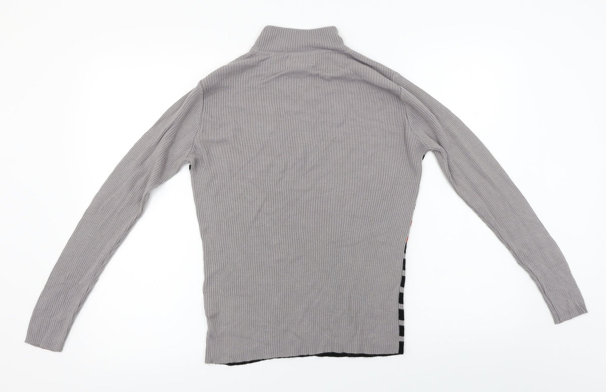 Afibel  Womens Grey Striped  Pullover Jumper Size 10
