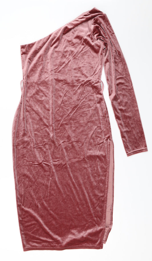 PRETTYLITTLETHING Womens Pink  Velour Bodycon  Size 8