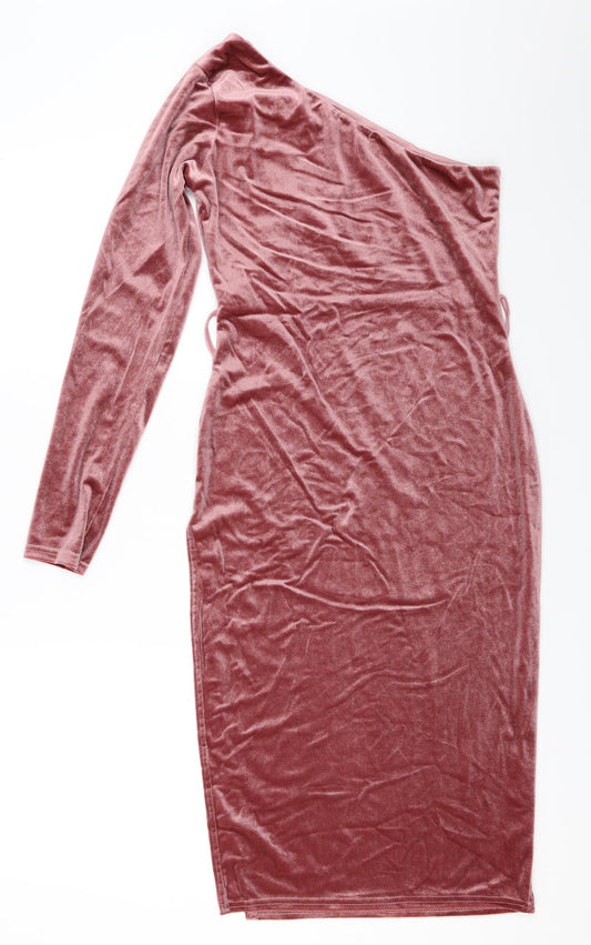 PRETTYLITTLETHING Womens Pink  Velour Bodycon  Size 8