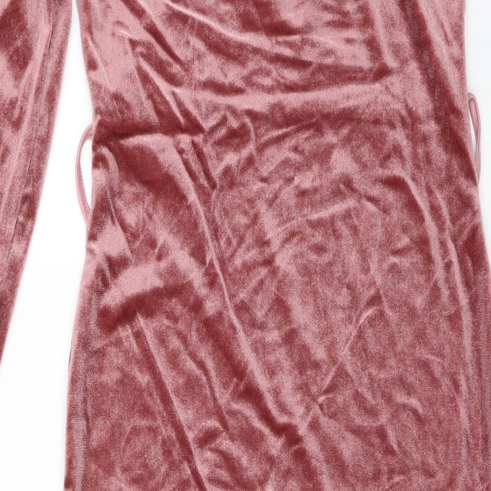 PRETTYLITTLETHING Womens Pink  Velour Bodycon  Size 8