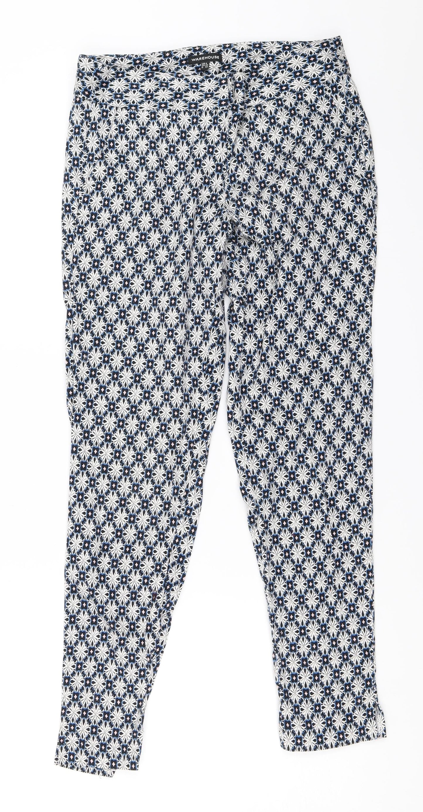 Warehouse Womens Black Geometric  Capri Trousers Size 6 L27 in