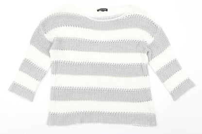 Marble Womens Grey Striped  Pullover Jumper Size M