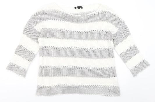 Marble Womens Grey Striped  Pullover Jumper Size M