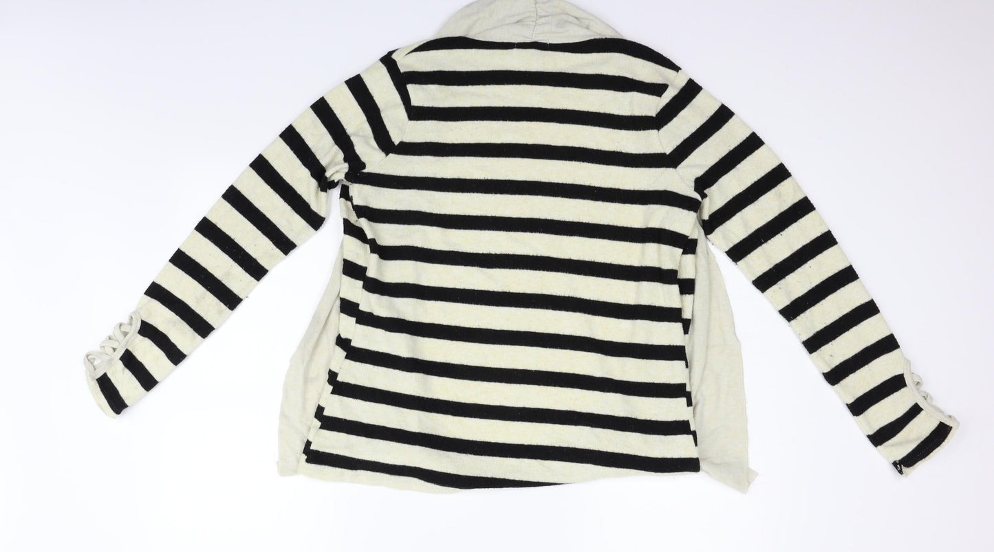 Poof Womens Beige Striped  Cardigan Jumper Size L