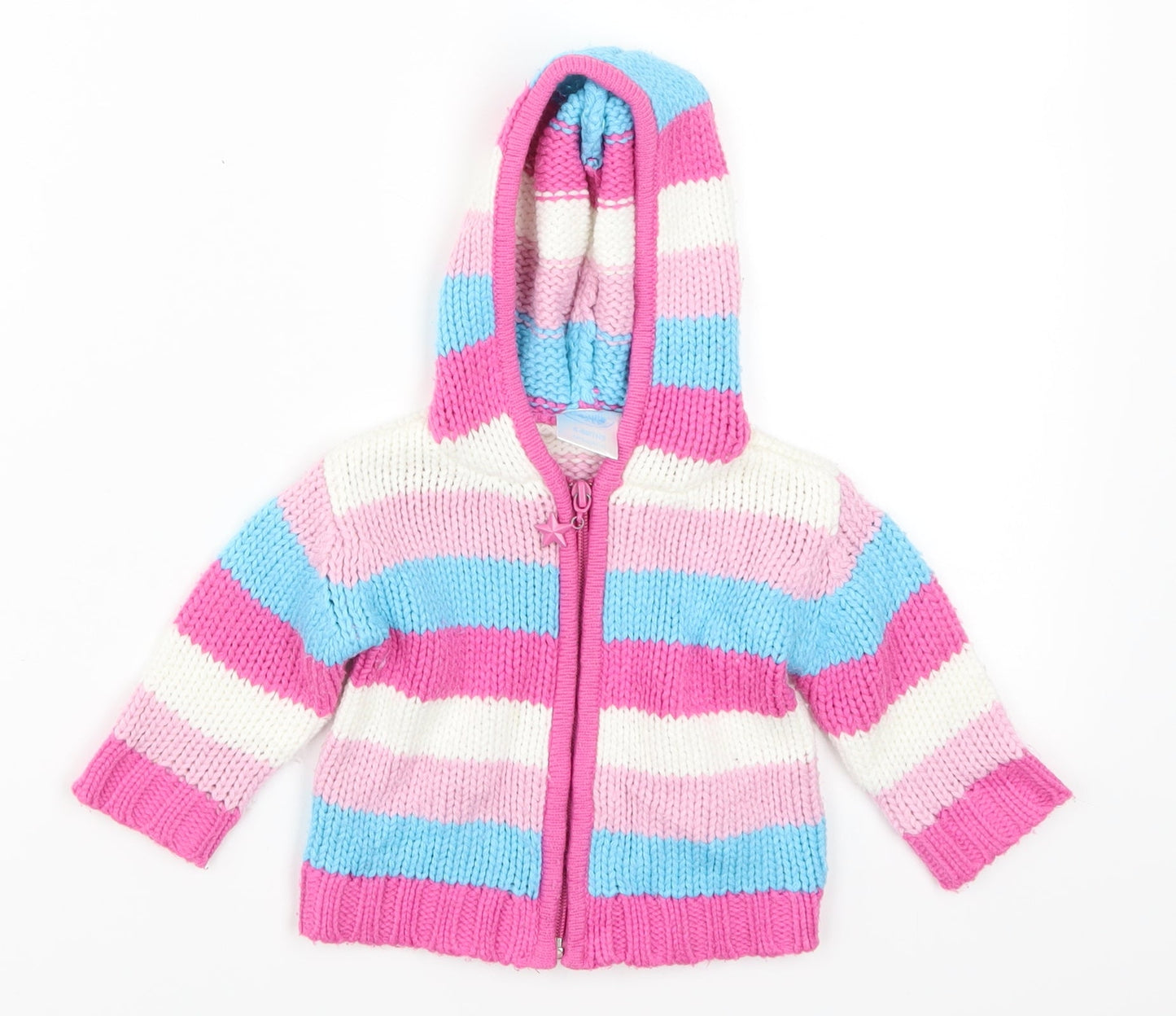 Zeb Girls Pink Striped  Full Zip Jumper Size 6-9 Months  - Blue