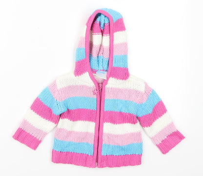 Zeb Girls Pink Striped  Full Zip Jumper Size 6-9 Months  - Blue