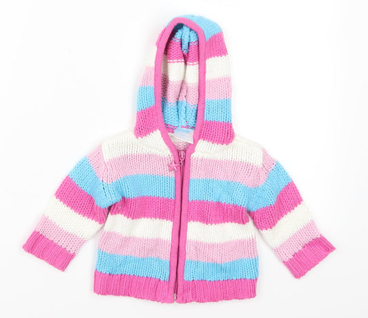 Zeb Girls Pink Striped  Full Zip Jumper Size 6-9 Months  - Blue