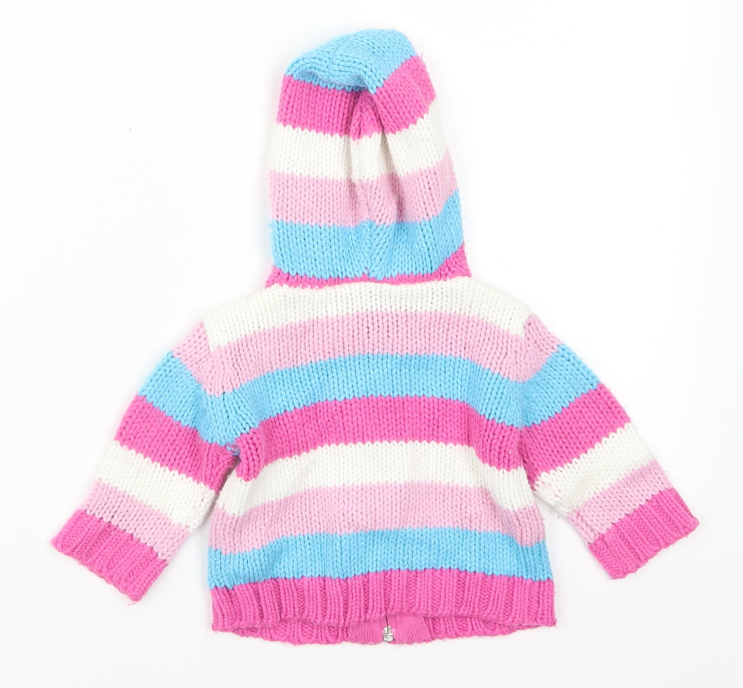 Zeb Girls Pink Striped  Full Zip Jumper Size 6-9 Months  - Blue