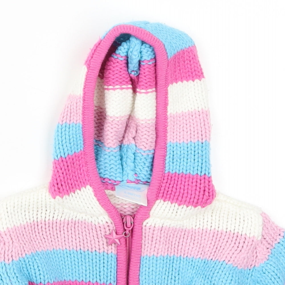 Zeb Girls Pink Striped  Full Zip Jumper Size 6-9 Months  - Blue
