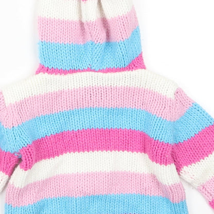Zeb Girls Pink Striped  Full Zip Jumper Size 6-9 Months  - Blue