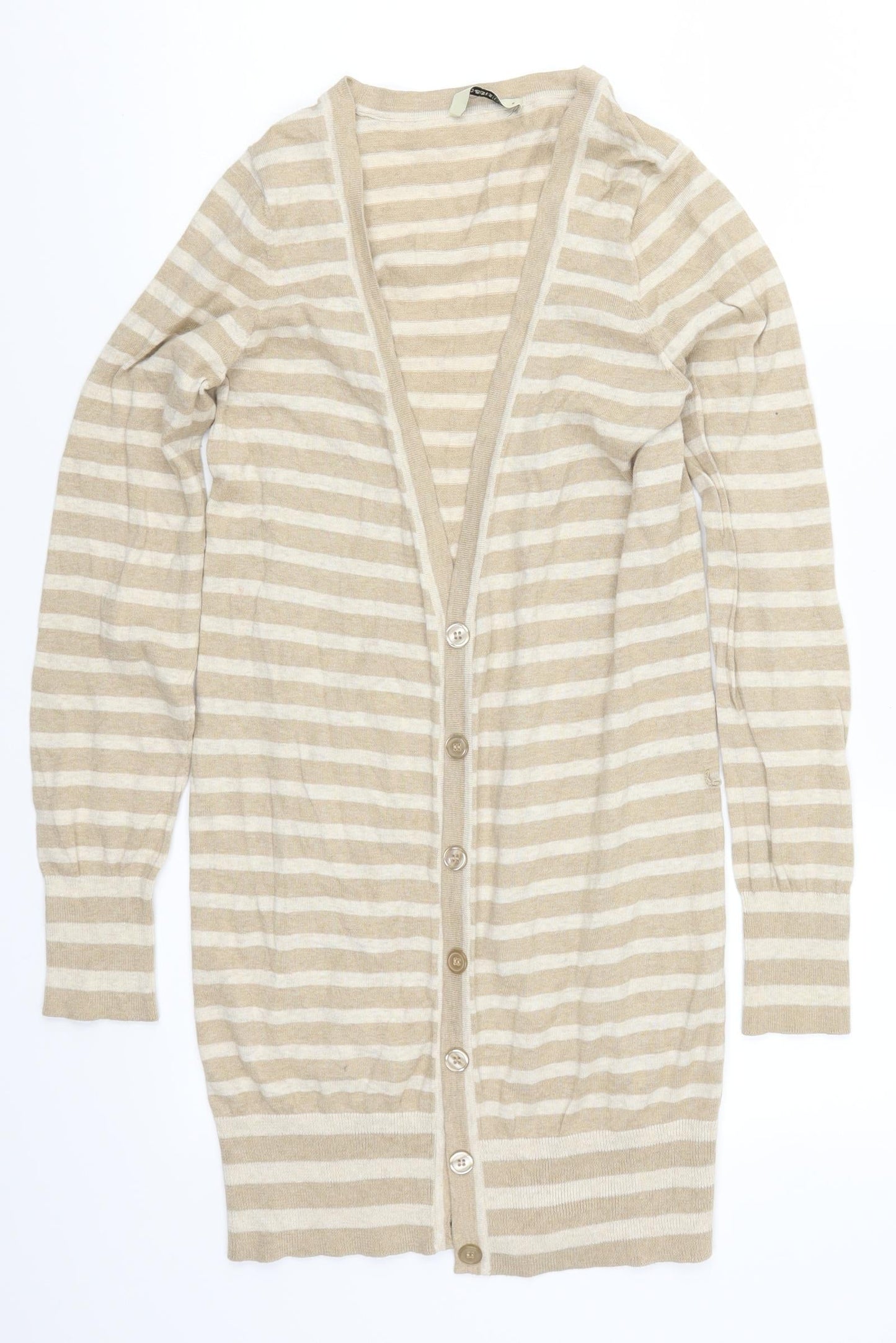 Oasis Womens Beige Striped  Cardigan Jumper Size S
