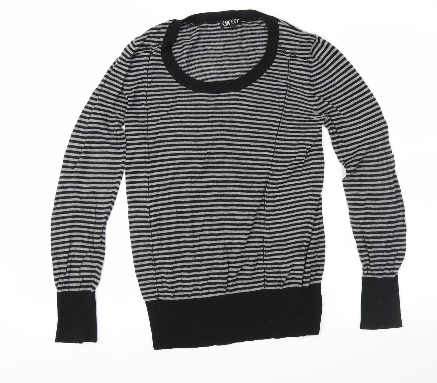 Cherry Womens Black Striped  Pullover Jumper Size S