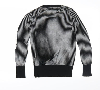 Cherry Womens Black Striped  Pullover Jumper Size S