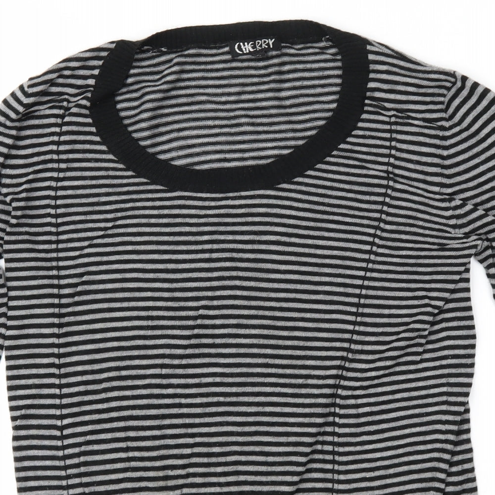 Cherry Womens Black Striped  Pullover Jumper Size S