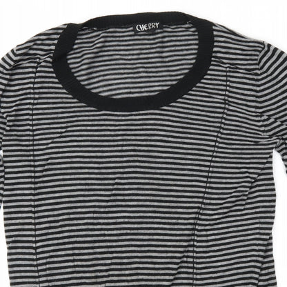 Cherry Womens Black Striped  Pullover Jumper Size S