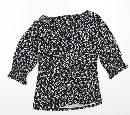 NEXT Womens Black Floral  Basic Button-Up Size 10