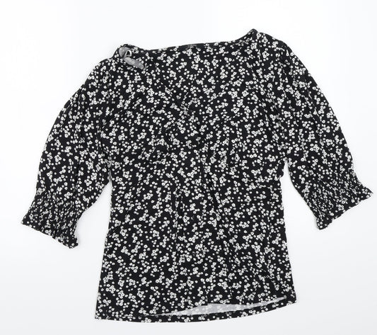 NEXT Womens Black Floral  Basic Button-Up Size 10