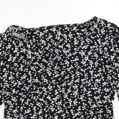 NEXT Womens Black Floral  Basic Button-Up Size 10