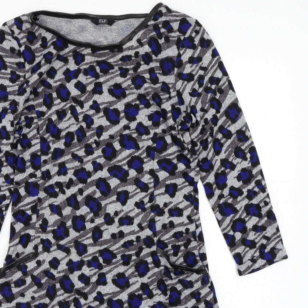 F&F Womens Grey Animal Print  A-Line  Size 8