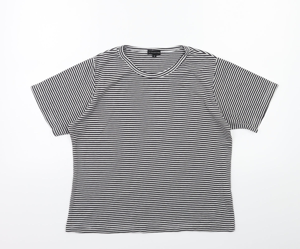 YS Collection Womens Black Striped  Basic T-Shirt Size 16