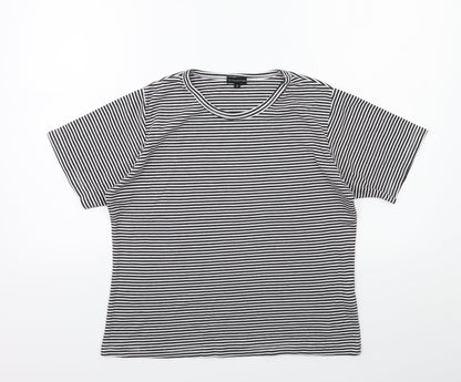 YS Collection Womens Black Striped  Basic T-Shirt Size 16