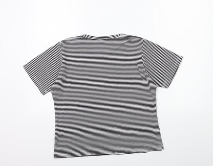 YS Collection Womens Black Striped  Basic T-Shirt Size 16