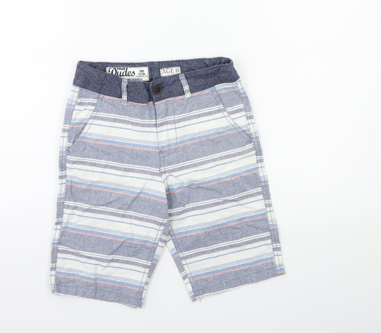 DUDES Boys White Striped  Bermuda Shorts Size 8 Years