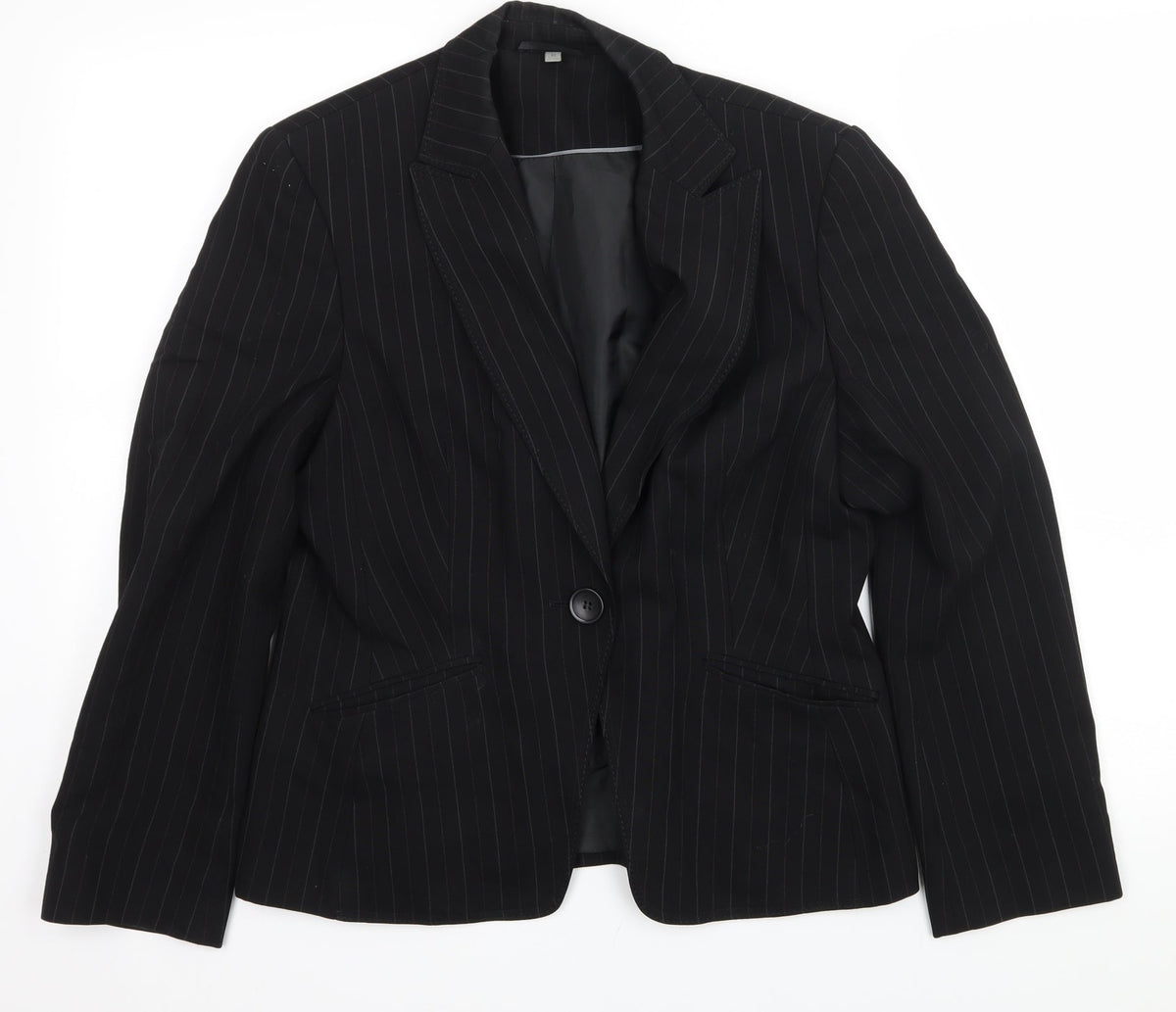 Preowrn Womens Black Striped  Jacket Suit Jacket Size 12