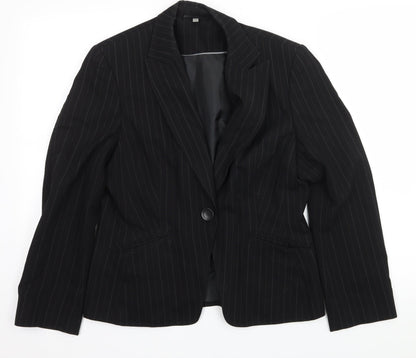 Preowrn Womens Black Striped  Jacket Suit Jacket Size 12