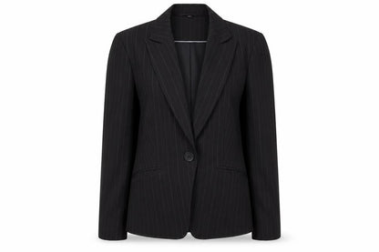 Preowrn Womens Black Striped  Jacket Suit Jacket Size 12