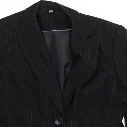 Preowrn Womens Black Striped  Jacket Suit Jacket Size 12