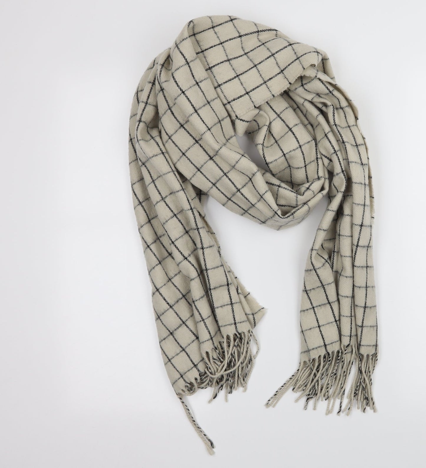Preworn Womens Ivory Check Knit  Scarf