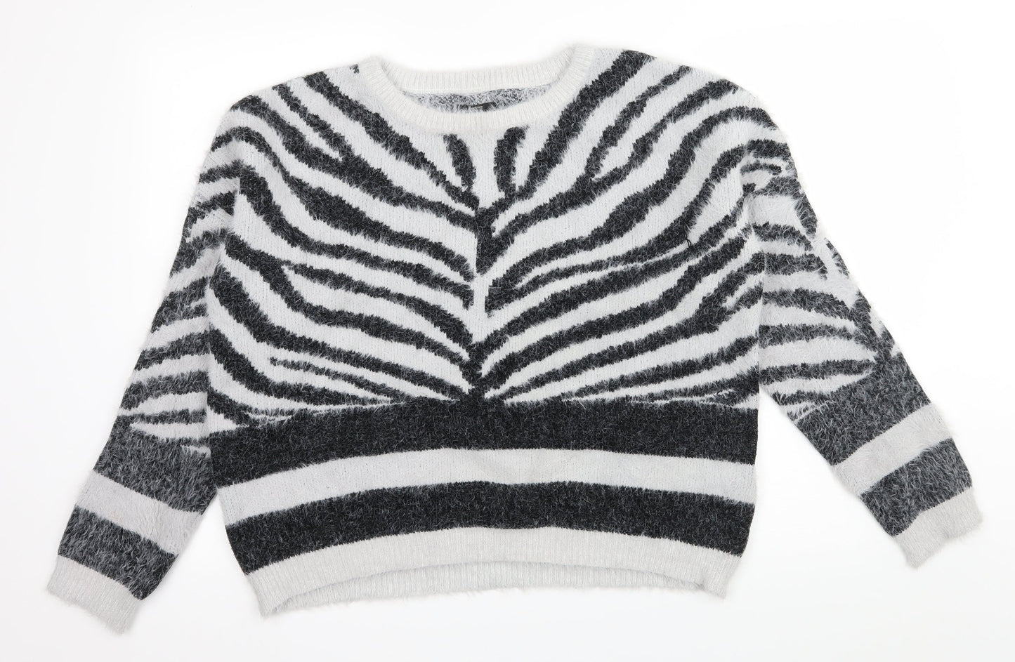 Only Womens Grey Striped Knit Pullover Jumper Size XL