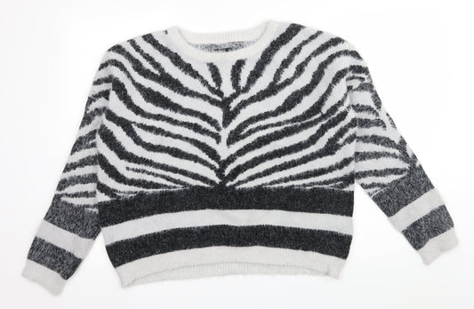 Only Womens Grey Striped Knit Pullover Jumper Size XL