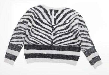 Only Womens Grey Striped Knit Pullover Jumper Size XL